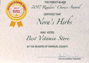 2017 Forest Blade's Reader Choice Awards- Nora's Herbs- Best Vitamin Store in Emanuel County, Georgia